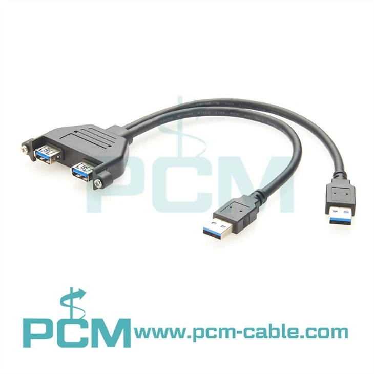USB 3.0 Panel Mount Extension Cable Dual Port with screw lock
