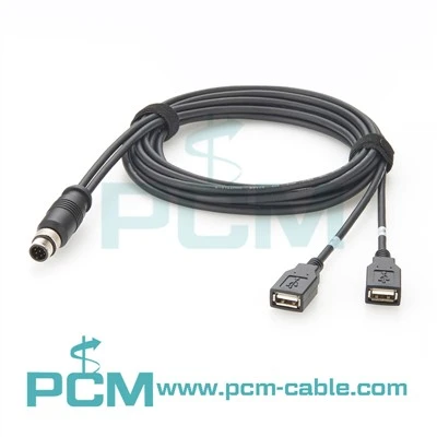 M12 Un cod cu 8 pini Femeie la Dual USB 2.0 Cablu de extensie feminin